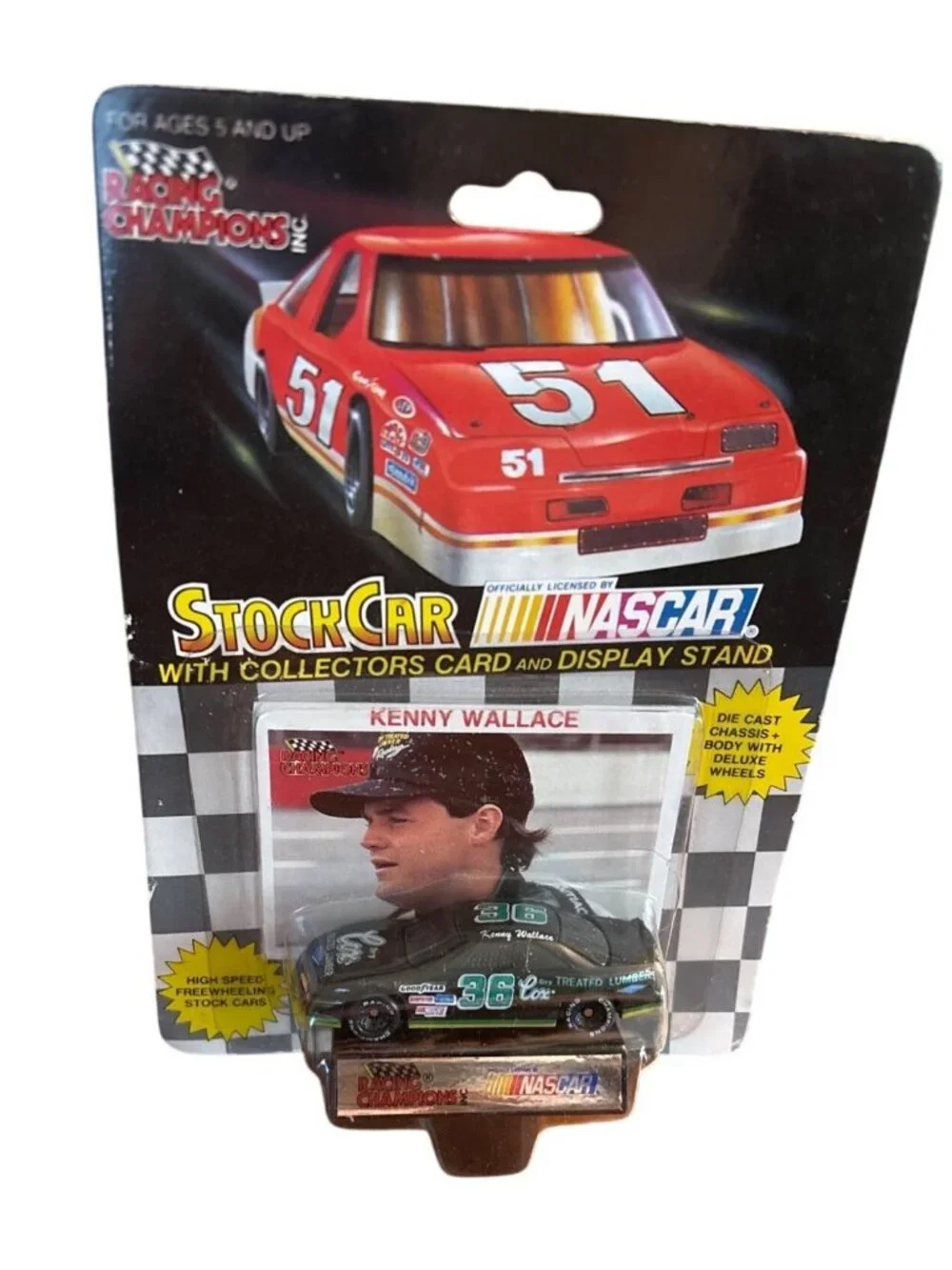 Die Cast Racing Champions NASCAR Stock Car Kenny Wallace Collectors Card Stand